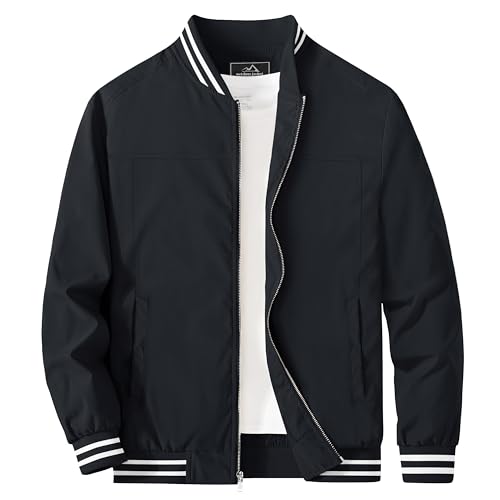 MAGCOMSEN Mens Bomber Jacket Black Jacket Lightweight Jackets Zip Up Windbreaker Jacket Casual Spring Fall Jackets Baseball Jacket Black, M