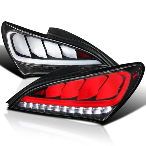 Spec-D Tuning Black LED Bar Sequential Tail Lights Compatible with 2010-2016 Hyundai Genesis 2Dr Coupe, Left + Right Pair Assembly
