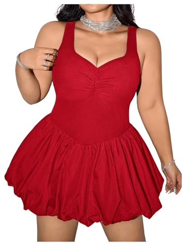 Milumia Women's Plus Size Ruched Bubble Mini Dress Sleeveless A Line Party Club Short Dresses Red XX-Large Plus