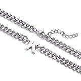 DuoDiner Letter A Necklace for Men Boys Kids Silver Initial Pendant Cuban Link Chain Male Women Jewelry Collar Cadenas Para Hombres Him Boyfriend Christmas Gifts