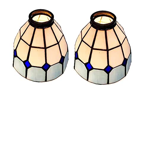 HUIMEIJU Glass single lampshade 2PCS set Blue glass fan lamp, wall lamp, chandelier replacement lampshade 6 inch stained glass single Lampshade