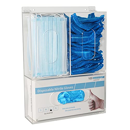 Aphbrada Triple Hygiene Dispenser Sanitation Station with Lid - Tabletop or Wall Mounted Masks and Glove Box Holder Dispenser for Hairnet Shoe Cover - 3 Compartments Acrylic Medical Organizer, Clear
