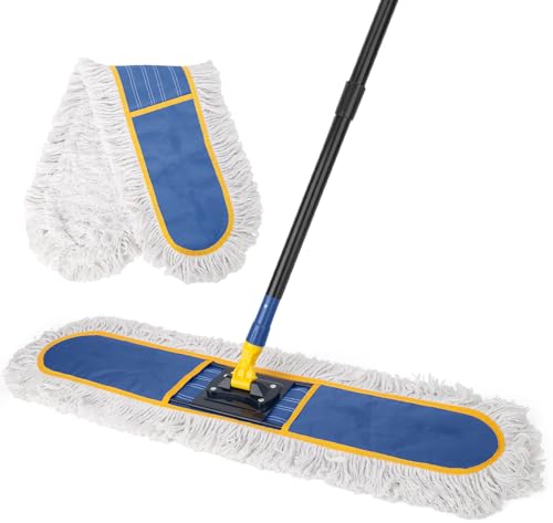 KeFanta 36" Commercial Dust Mops for Floor Cleaning,Industrial Dry Mop with Heavy Duty Long Handle,Large Cotton Reusable Mop Head,for Hardwood,Tile,Concrete,Laminate,Garage Floors(Blue)