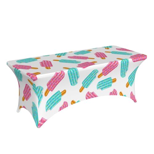 Table Cloths for 6 Foot Rectangle Tables - Ice Popsicle Print Elastic Tablecloths Rectangular, Stretch Spandex Table Cover Fitted Tablecloth for Party, Wedding, Banquet and Events