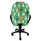 Ambesonne Dog Lover Office Chair Slipcover, Continuous Colored Pattern with Various Species and Tiny Paw Prints, Protective Stretch Decorative Fabric Cover, Sea Green