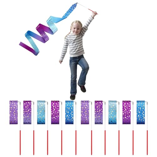 AITIME Ribbon Wands Party Favors for Kids, 20 Pack Rhythmic Gymnastics Ribbon, Girl Birthday ,Outdoor Party Games Supplies, Dance Streamers, Stars Ribbon Dancer