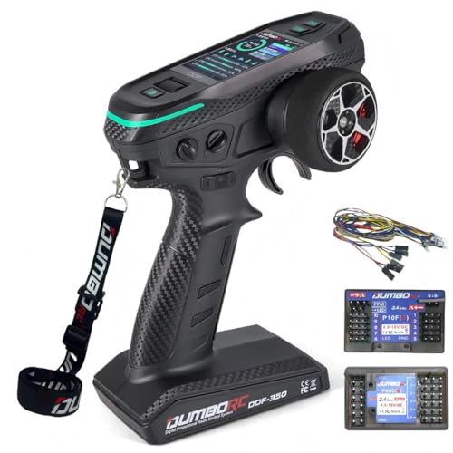 DUMBORC RC Radio Transmitter and Receiver 10 Channel DDF-350 with P10FG X6DCG Receiver 12 Lights HD Screen 10CH Remote Controller for RC Car Truck Crawler Boat Tank (W/ 2 Receiver 12 Lights)