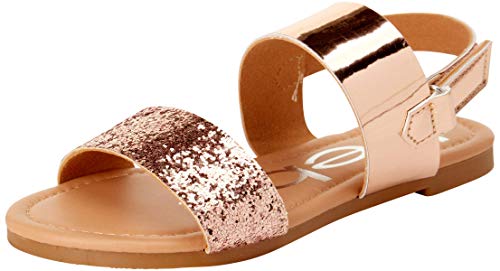 bebe Girls' Sandals - Comfort Sole Open Toe Two Strap Dress Sandals for Little and Big Girls - Fancy Girls Glitter Sandals, Size 7 Toddler, Rose Gold