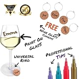 Vaci Markers Wine Glass Markers - 7 Pack | 7 Metallic Color Pens with 4 Wine Glass Charms | Washable & Erasable | Great for Parties, Baby Showers, Weddings or Any Occasions | For Adults