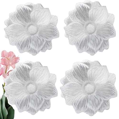 4PCS Creative 3D Floral Placemats - Waterproof & Oil-Proof,Creative Flower PVC Placemat,Non-Slip Plastic Placemats for Dining Table Decoration (4pcs Silvery)
