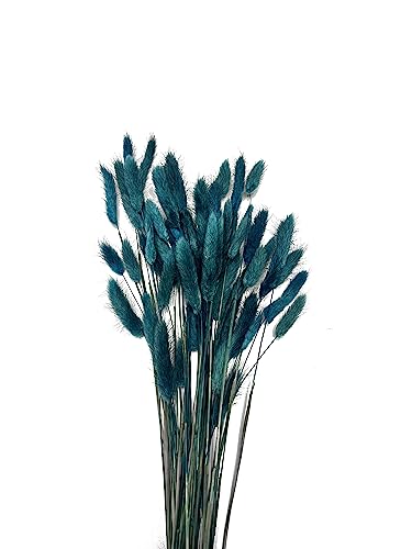 120pcs Bunny Tails Dried Flowers Plant Boho Pampas Grass 17 inch for Home Decor Wedding Bouquet Natural Flower Arrangements (Dark Blue)