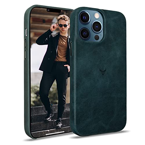 Cretanbull Genuine Leather iPhone 12/12 Pro Case - Oil Waxed Full Grain Anti-Scratch Leather Case - Compatible with MagSafe - Shockproof, Drop Proof, Protective Slim Case (Marine)