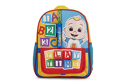AI ACCESSORY INNOVATIONS Cocomelon JJ's Playtime Interactive Mini Backpack for Boys and Girls, Pre school Schoolbag with Padded Back and Adjustable Straps, Versatile 12 inch