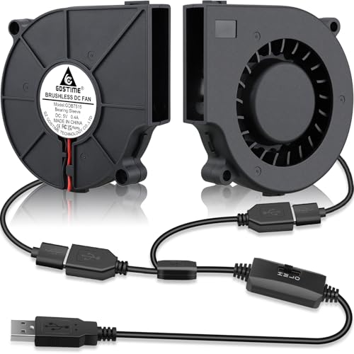 GDSTIME 2-Pack 75mm x 15mm USB Blower Fan with 3 Speed Control, DC 5V Brushless Turbo Cooling Fan for Helmet Laptop 3D Printer