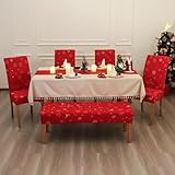 FORCHEER Christmas Dining Room Chair Cover Printed Chair Slipcover Set of 4 Washable Parsons Chair Slipcover Removable Seat Protector for Dining Room- 4 PCS Chair Cover+1 PC Bench Cover （Christmas 1）