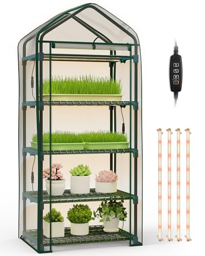 Poolergetic Indoor Greenhouse with Grow Lights 4 Tier Greenhouse with 4 Full Spectrum Plant Grow Lights for Early Spring Seed Germination and Indoor Growing