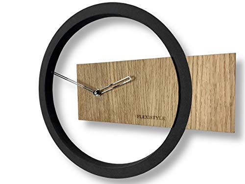 Wanduhr ohne tickgeräusche Wood Oak 1 Schwarz 32cm, Wohnzimmer, Schlafzimmer, in EU hergestellt