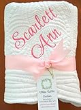 Personalized Baby Blanket Quilt Custom Name And Date Embroidered Monogrammed Girl Boy Crib Size White Pink Lightweight Blue