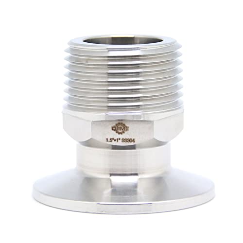 QiiMii 1.5" Tri Clamp Adapter to 1" MNPT Thread Ferrule Hexagonal Sanitary Pipe Fitting