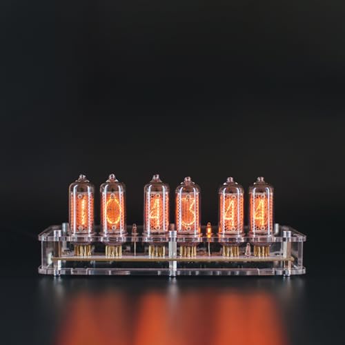 Authentic Nixie Tube Clock with Replaceable IN-14 Nixie Tubes, Temperature Sensor, Alarm Clock, High Precision, Made in Ukraine (IN-8, Acrylic)