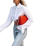 Remidoo Women's Asymmetrical Hem Long Sleeve Button Up Shirt Crop Top Blouse White XX-Large