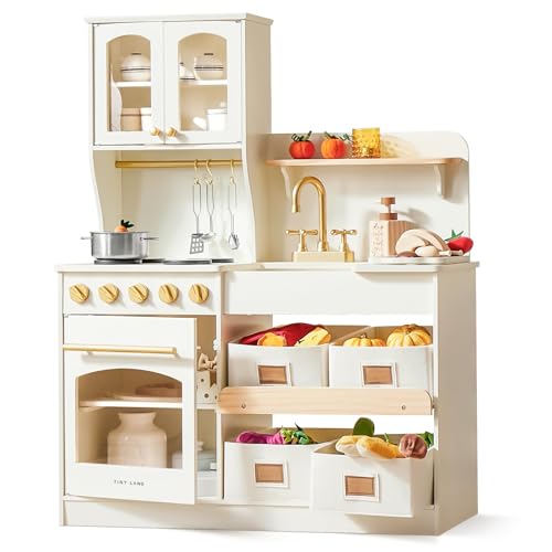 Tiny Land Play Kitchen for Kids with Storage System, Toy Kitchen Set with Plenty of Play Features Gift for Ages 3+