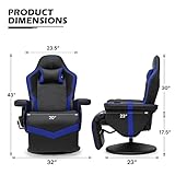 MoNiBloom Massage Video Gaming Chair with 2 Speakers, Swivel Ergonomic Gaming Lounging Pedestal Recliner Chair with Neck Support, Built-in Cupholders and Storage Bag, Comfortable Theater Chair, Blue