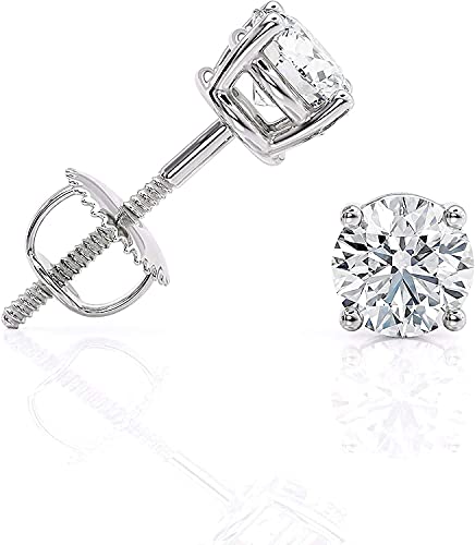 0.5 Carat Lab Grown Diamond Stud Earrings for Women I 14k White Gold Earrings for Her (1/2 cttw, D-E, VS1-VS2) 4-Prong Basket, Secure Screw Back Made in USA by Beverly Hills Jewelers