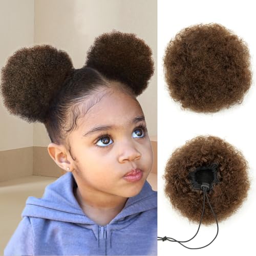 isheeny Small Ponytail Wig For Little Girls, Brown Drawstring Ponytail Human Hair For Kids, Adorn Your Look With Our Drawstring Afro Puff, The Perfect Hairpiece For Everyday And Special Occasions