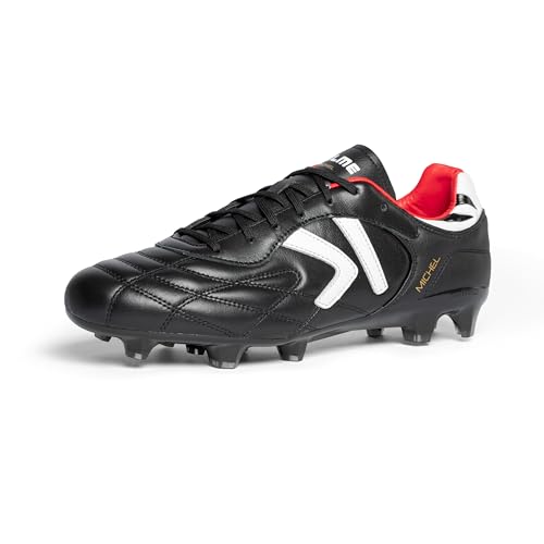 KELME Soccer Cleats Men Pro Calfskin Leather Soccer Shoes Outdoor Firm Multi Ground Football Sneaker Unisex Adult Black, 6