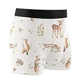 ZZKKO Deer Hedgehog Fox Bunny Squirrel Bird Snail Men's Boxer Briefs,Men's Trunks Underwear Briefs for Men Breathable and Soft M