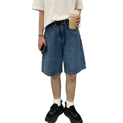 GAI Knee-Length Denim Shorts High Waist Summer Harajuku Jean Bermuda Shorts Y2k Baggy Biker Streetwear Korean Style Preppy Girls (S,A)