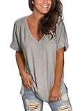 liher Womens Casual V Neck Short Sleeve Boyfriend T-shirt Basic Summer Shirts S Gray