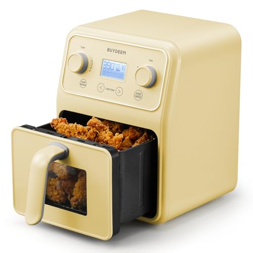 BUYDEEM F51 8-in-1 Air Fryer 4.2QT, Retro Countertop Airfryer Oven with Visible Window, Shake Reminder, One-touch Control with LCD Display, Mellow Yellow