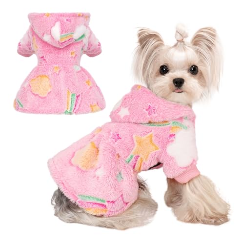 Dog Sweater Fleece Dog Hoodie Winter Puppy Clothes for Small Dogs Boy Girl Pet Hoodies Cold Weather Doggie Coats Fall Doggy Sweatshirt for Chihuahua Yorkie Cat Sweater Costume, Pink Rainbow, XXS