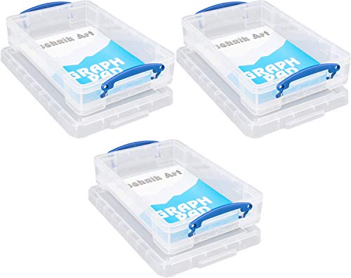Really Useful Box Plastic Storage Box, 4 Liters, 14 5/8" x 10 1/4" x 3 3/8", Clear 3 Pack