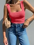 BZB Ribbed Tank Tops for Women 2025 Square Neck Summer Tops Fitted Pink Tops for Women Ribbed Shirts