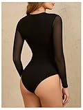 Milumia Women's Cut Out Sheer Mesh Long Sleeve Bodysuit Sexy See Through Leotard Shirt Top