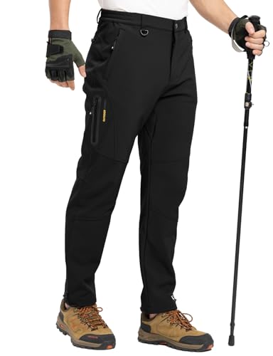 TBMPOY Men's Winter Hiking Pants Fleece Lined Snow Ski Softshell Warm Cold Weather Waterproof Insulated Motorcycle Black 38
