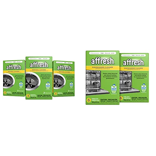 Affresh Garbage Disposal Cleaner, Removes Odor-Causing Residues, 9 Tablets [3 Pack] & Dishwasher Cleaner, Helps Remove Limescale and Odor-Causing Residue, 12 Tablets (2 Pack)
