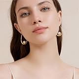 Teardrop Pearl Earrings,14k Gold Plated,Lightweight Teardrop Hoop Earrings for Women,Hypoallergenic Jewelry