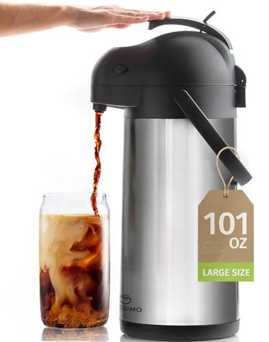 Cresimo Coffee Carafe with Pump - 102oz / 3L Airpot 12 Hours Large Hot Water Carafe, Cocoa Dispenser for Parties - Tea Flask, Insulated Stainless Steel Air Pots for Hot Beverage Dispenser -Coffee Pump