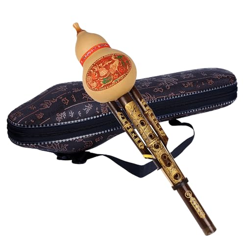 Chinese Handmade Hulusi Bamboo Gourd Cucurbit Flute Ethnic Musical Instrument for Beginner Music Lovers (Key of B flat)