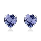 Gem Stone King 10K White Gold Tanzanite Stud Earrings For Women Men (1.10 Cttw Gemstone Birthstone Heart Shape 5MM)