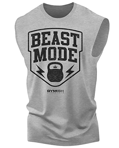 Beast Mode Graphic Fitness Tank, Sleeveless Bodybuilding Athletic Tank Top (LG, Beast Mode Grey Tank Top)