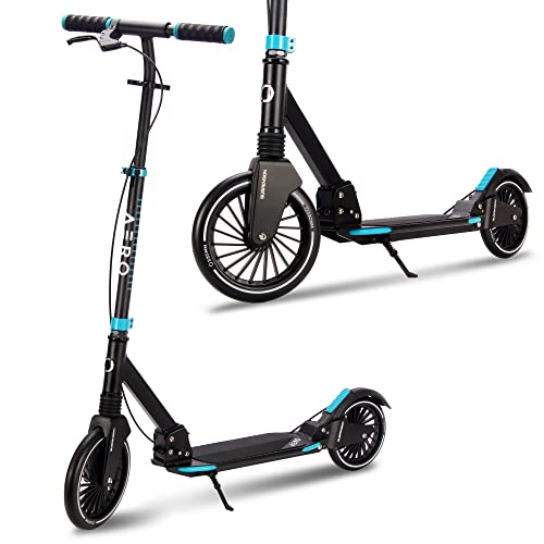 Aero Scooter for Kids 8-12, Teens & Adults | Hand Controlled Disc Brake, Rubber Mat & Shock Absorption | Adult Manual Kick Scooter | Foldable & Height Adjustable, 250lbs