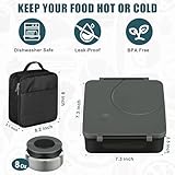 Bento Lunch Box for Kids with 8oz Soup Thermo&Lunch Bag, Leak-Proof Lunch Food Containers with 4 Compartment, Hot Food Insulated Food Jar for Kids School (Black)