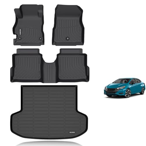 KELCSEECS® Floor Mats & Cargo Liner Custom for 2020-2025 Nissan Versa All Weather Protection TPE Floor Liners Front& Rear Row Full Set Nissan Versa Accessories Black