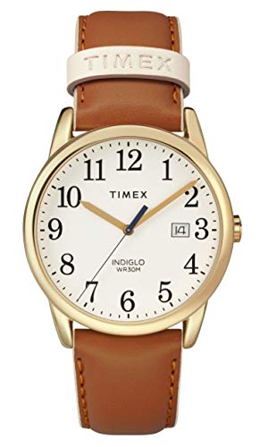 Timex Women's Easy Reader 38mm Watch – Gold-Tone Case Cream Dial with Brown & Pink Leather Strap