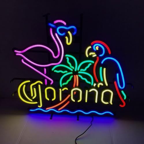 Queen Sense 24"x20" Coronas Beer Flamingo Parrot Palm Tree Neon Sign Light Man Cave Bar Pub Beer Gift Neon Lamp AMF666
